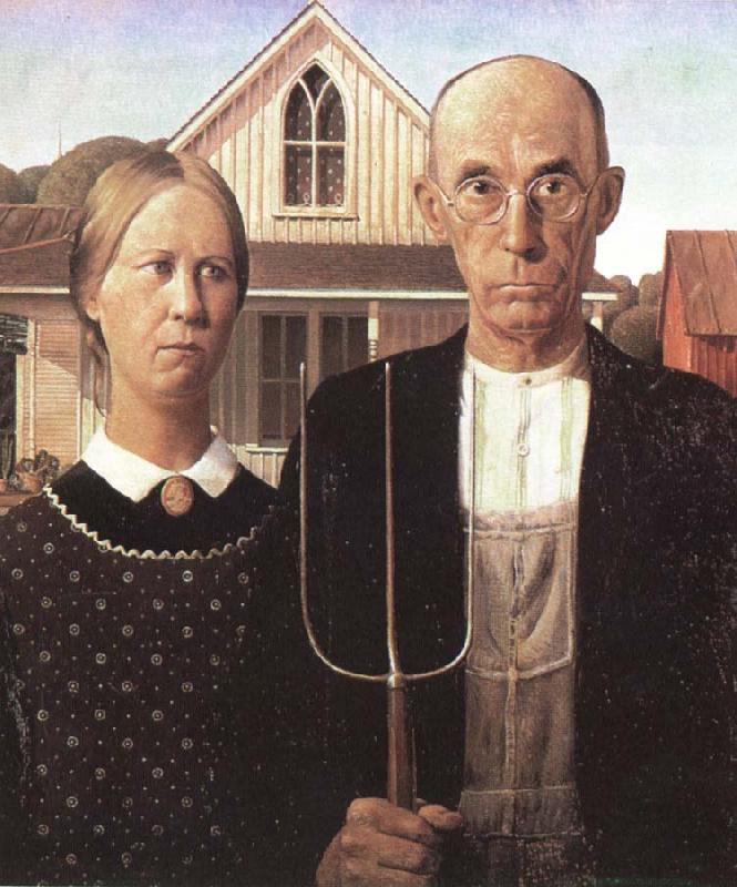 unknow artist grant woods malning american gothic oil painting image